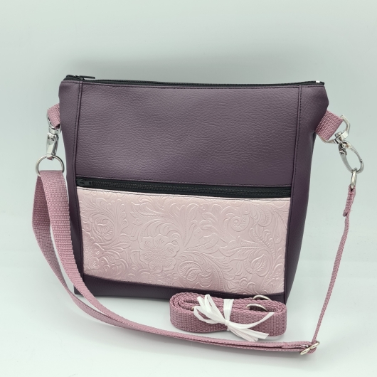Gassitasche / Cross Bag / Hip Bag, augergine / rosa Blütenranken